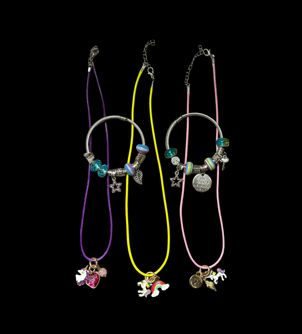 Unicorn Charm necklace and bracelets (mix/match) Gift Set for Girls
