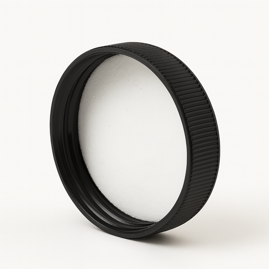 Black Ribbed Lined 58/400 Lids — 25, 50, 100 Packs