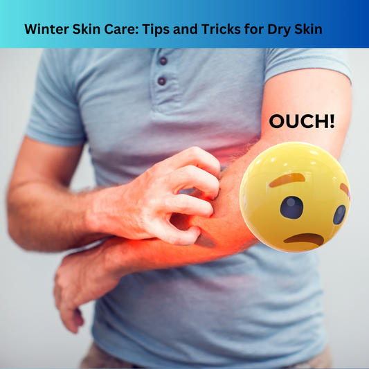 An illustration of a person in a grey shirt holding their elbow in pain, with a sad emoji and the word ‘Ouch!’ indicating discomfort or injury