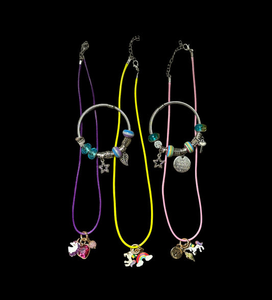 Unicorn Charm necklace and bracelets (mix/match) Gift Set for Girls