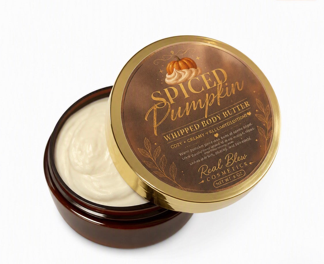 NEW Luxury 4oz Spiced Pumpkin Whipped Body Butter – Limited Edition Fall Moisturizer for Dry & Mature Skin (Real Blew Cosmetics)