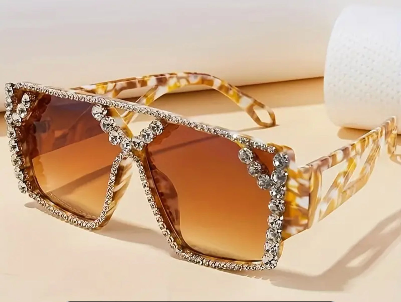 Gold Rhinestone Studded Fashion Sunglasses for Women