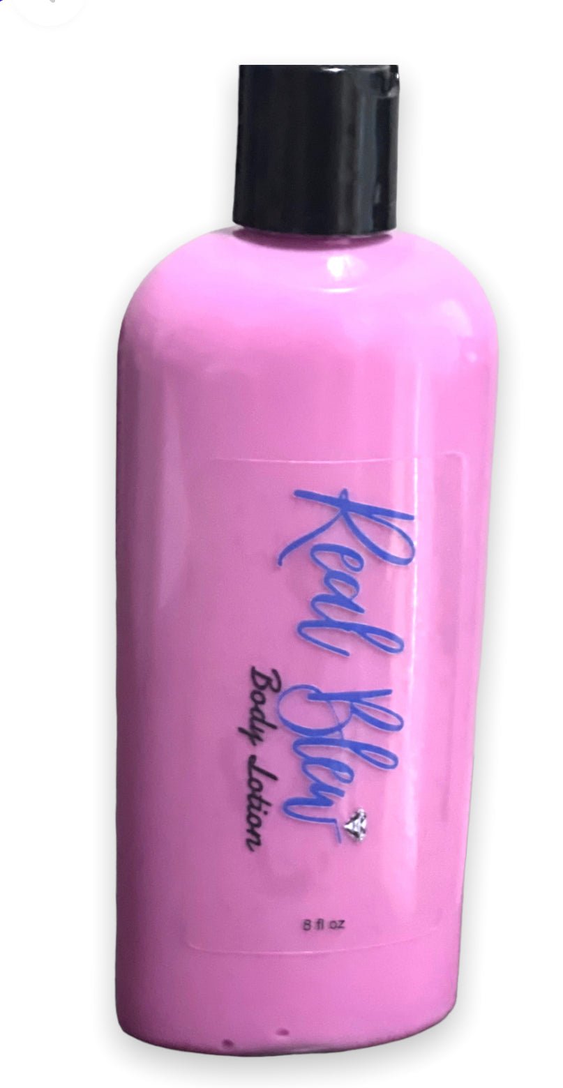 Cherry Fruit Punch Scented hand & body lotion, dark pink/purple in color with a black cap - Real Blew Cosmetics